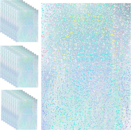 Vista 10 de Outus 24 hojas de papel adhesivo holográfico, hojas de laminado holográfico, láminas de superposición transparente, laminación adhesiva de vinilo
