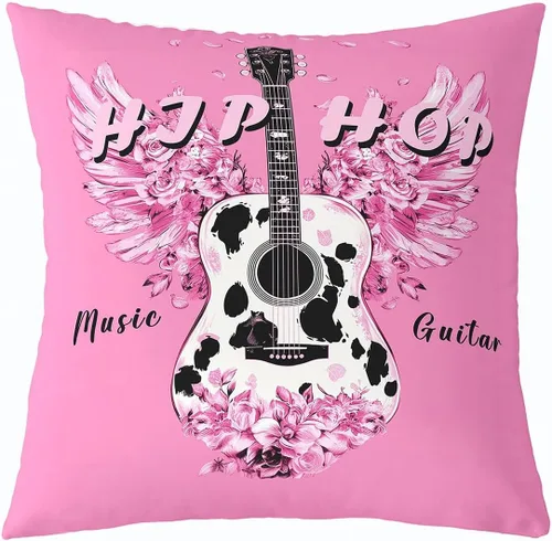 Vista 31 de Castle Fairy Cowboy Boots Throw Pillow Cover 16"x16" Bohemia Musical Guitar Pillowcase Western Rustic Cowgirl Reversible Print Cushion Cover Music