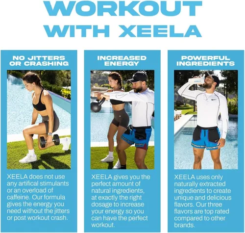 Vista 4 de XEELA Polvo para antes del entrenamiento, limpio y probado, sin nerviosismo, seguro y natural, aumenta la energía termogénica, la concentración