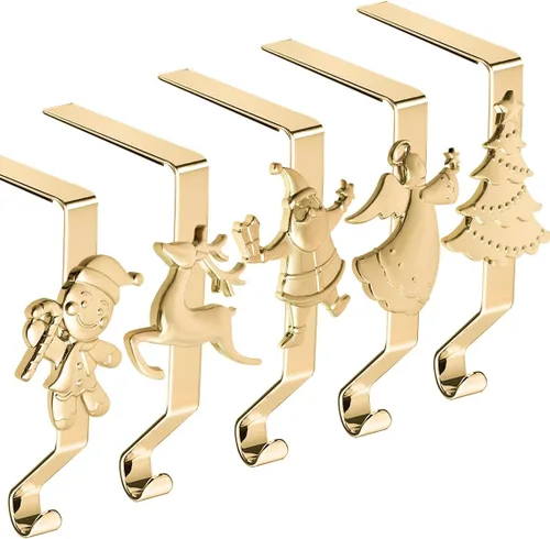 Vista 10 de Juego de 4 soportes de calcetines de Navidad para manto, ganchos reutilizables para calcetines de Navidad, colgador de Navidad sin daños