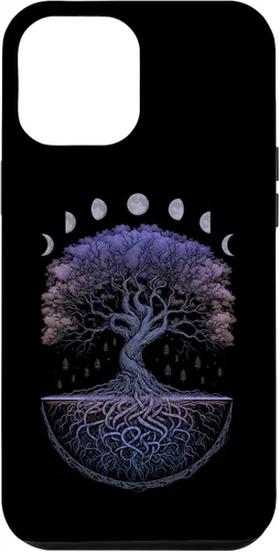 Vista 25 de Funda para iPhone 11 Pro Max Yggdrasil nórdico árbol de la vida vikinga fases de la luna