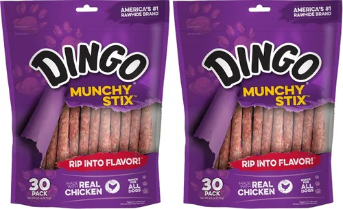 Vista 7 de Dingo Munchy Stix Golosinas para perros de cuero crudo hechas con pollo real, 50