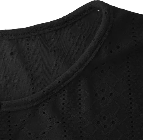 Vista 6 de Camiseta de manga corta con cuello redondo para mujer, blusa holgada con ojales, casual, holgada, para vacaciones, playa, lunares suizos