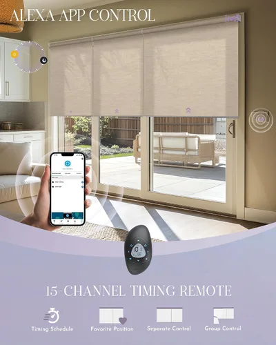 Vista 4 de Graywind Persianas enrollables inteligentes acopladas compatibles con Alexa Google, tamaño personalizado extra grande, persianas motorizadas