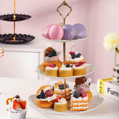 Vista 7 de Barelove Soporte de plástico para cupcakes de 3 niveles, bandeja escalonada para servir, paquete de 2 soportes de plástico para postres y dulces
