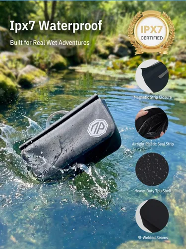 Vista 3 de niphean Riñonera impermeable IPX7, bolsa seca magnética con cierre de una Negro