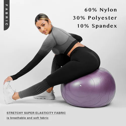 Vista 6 de FeelinGirl Conjuntos de entrenamiento para mujer, 2 piezas, manga larga, trajes de yoga, gimnasio, sin costuras, acanalados, cintura alta, leggings
