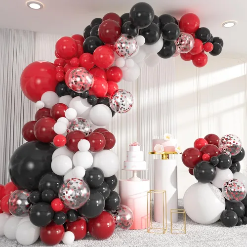 Vista 7 de Kit de arco de globos negros dorados de 137 piezas - Globos de confeti de 18/12/10/5 pulgadas dorados, blancos y negros para decoraciones de fiestas