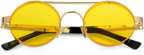 Vista 3 de Onrtry Gafas de sol redondas Steampunk para hombres y mujeres John Lennon Hippie con marco de metal
