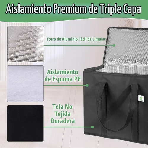 Vista 3 de VENO Paquete de 2 bolsas enfriadoras aisladas para entrega de alimentos, bolsas de compras plegables y reutilizables con cremallera, plegables