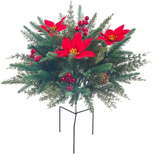Vista 2 de Flores artificiales de decoración navideña para exteriores, estacas