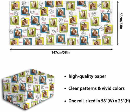 Vista 5 de Papel de regalo personalizado, divertido papel de regalo para cara, foto, nombre, Día del Padre, rollo de regalo para papá, hombres, mujeres, niños