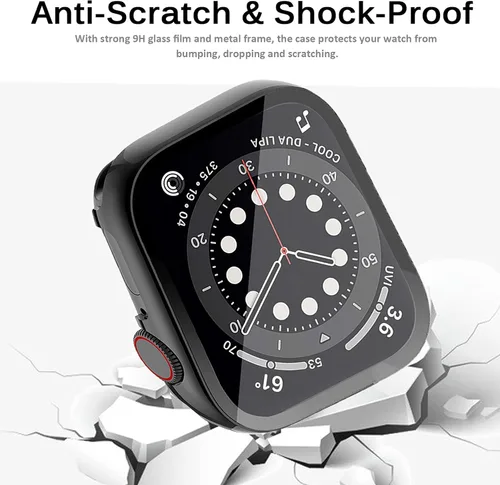 Vista 4 de Miimall Funda de metal compatible con Apple Watch de 1.496 pulgadas, protector de pantalla de vidrio templado, sensible al tacto, antiarañazos, a