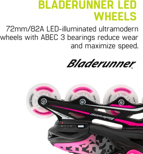 Vista 5 de Bladerunner by Rollerblade Phoenix Flash - Patín en línea ajustable para niños, negro/rosa