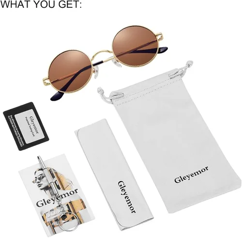 Vista 7 de Gleyemor John Lennon - Lentes de sol polarizados pequeños y redondos para hombres y mujeres, círculos hippie, lentes rojos y amarillos