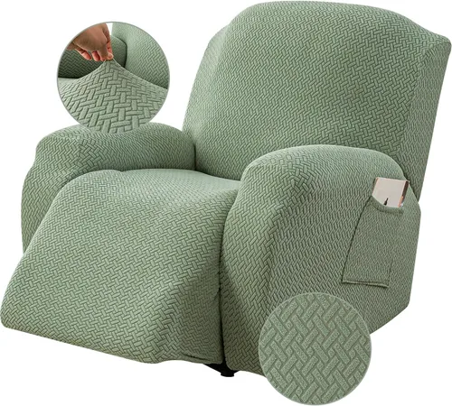 Vista 21 de Genina Funda para Silla Reclinable, Fundas Elásticas para Sillas Reclinables, Fundas para Sofá Reclinable con Rayas Jacquard, Fundas para Sofá