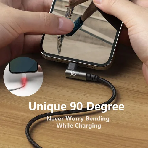 Vista 6 de Cargador de iPhone de 90 grados de 6 pies, [certificado Apple MFi], paquete de 3 cables de carga rápida, cable Lightning USB trenzado de nailon