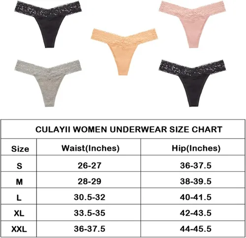 Vista 7 de CULAYII - Paquete de tangas de algodón con encaje para mujer ropa interior sexy y transpirable