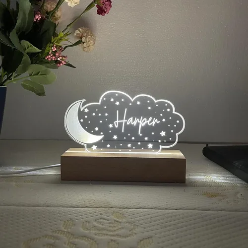 Vista 4 de Luz nocturna personalizada con luna y estrellas, decoración de habitación de bebé, decoración de habitación de niños, regalos para recién nacidos