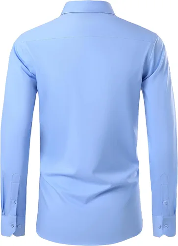 Vista 3 de Gollnwe Camisa de vestir elástica de bambú para hombre, manga larga, color sólido con puño convertible