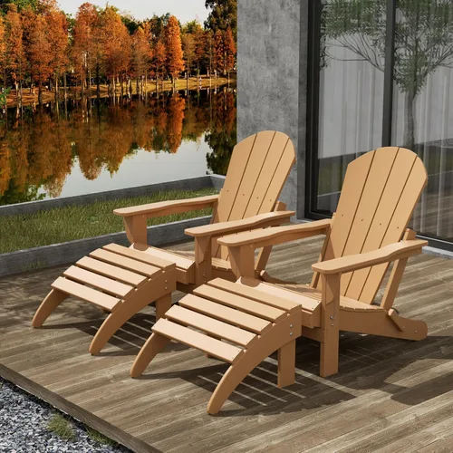 Vista 45 de WestinTrends Malibu - Silla de salón para exteriores, juego de 2 sillas Adirondack con otomana, sillas plegables de madera de polietileno para todo