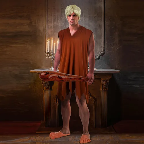 Vista 5 de Panitay 4 piezas de disfraces de hombre de la cueva para adultos, disfraz retro de cosplay, túnica marrón, auténticos y divertidos pies desnudos