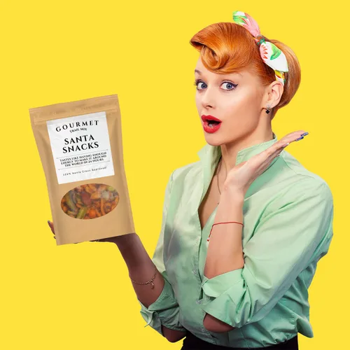 Vista 5 de Mezcla de frutos secos gourmet de Santa Snacks – Mezcla de aperitivos picantes de primera calidad para hombres y mujeres – Divertidas cestas
