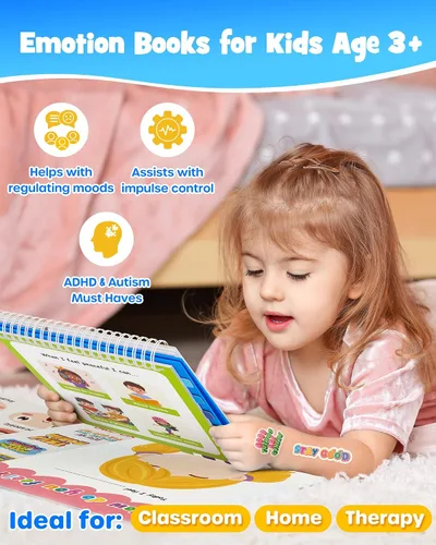 Vista 6 de Libro para voltear sentimientos de D-FantiX para niños, libro de emociones y cartas para la calma, suministros para rincón de calma