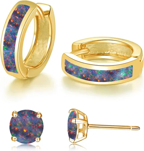 Vista 115 de CiNily Aretes Huggie de ópalo con bisagras, chapados en oro, hipoalergénicos, pequeños aretes de aro para mujeres, adolescentes, niñas, hombres