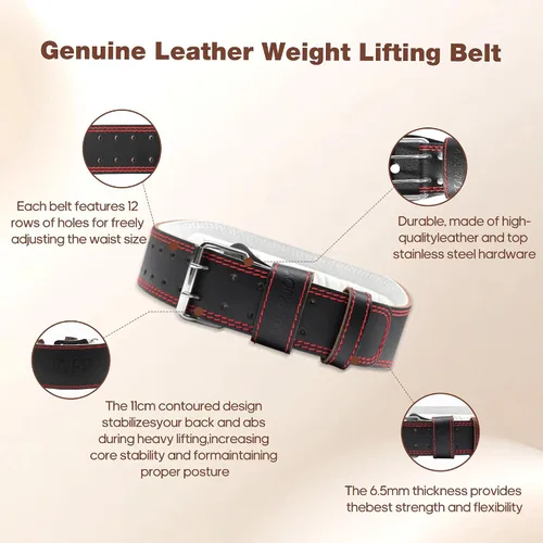 Vista 3 de Genuine Leather Weight Lifting Belt for Men Double Prong Power Belt Heavy Duty - Strong, Stabilizing Back Support for Deadlifts, Squats Powerlifting