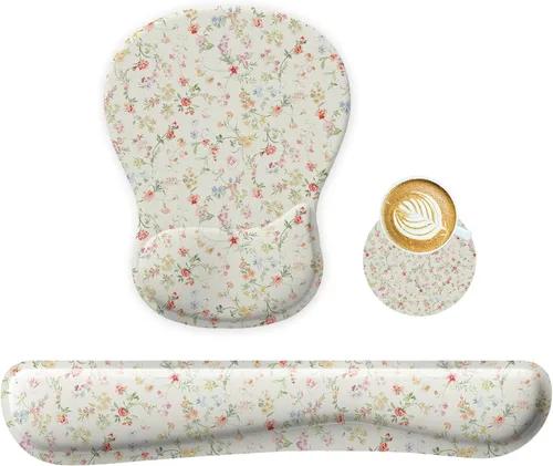 Vista 8 de Soporte de reposo para muñeca para conjunto de alfombrilla de ratón y teclado, posavasos circular, alfombrilla de ratón gaming, conjunto ergonómico