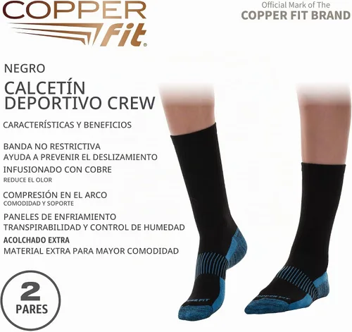 Vista 3 de Calcetines deportivos de Copper Fit de longitud media para unisex, 2 pares Negro