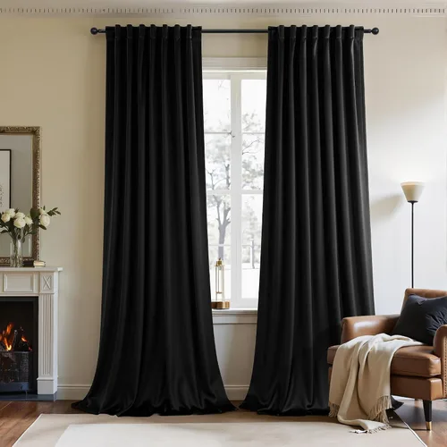 Vista 36 de Cortinas de terciopelo opacas para oscurecer la habitación de 63 pulgadas de largo para sala de estar, comedor, 2 paneles, privacidad pesada