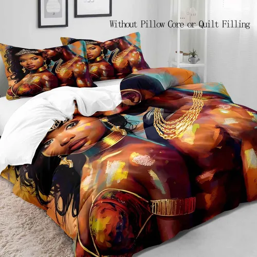 Vista 3 de LUVIVIHOME Juego de funda de edredón afroamericana de 2 piezas, pintura al óleo, arte negro sexy, mujer negra, hombre, afro-queen y king, regalos