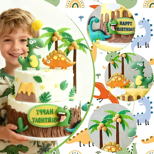 Vista 7 de Decoración para tartas y cupcakes de dinosaurio pequeño para fiesta
