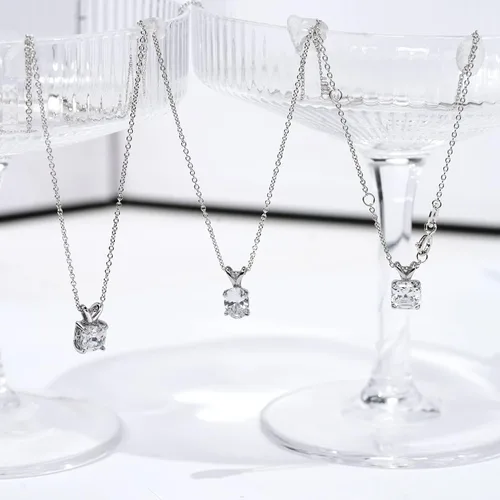 Vista 2 de Tienda Collection Platinum-Plated Sterling Silver Solitaire Pendant Neckalce made with Infinite Elements Cubic Zirconia, 16