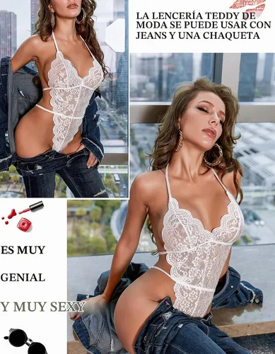 Vista 5 de Avidlove Conjunto de lencería de encaje de 2 piezas para mujer, kimono 1White