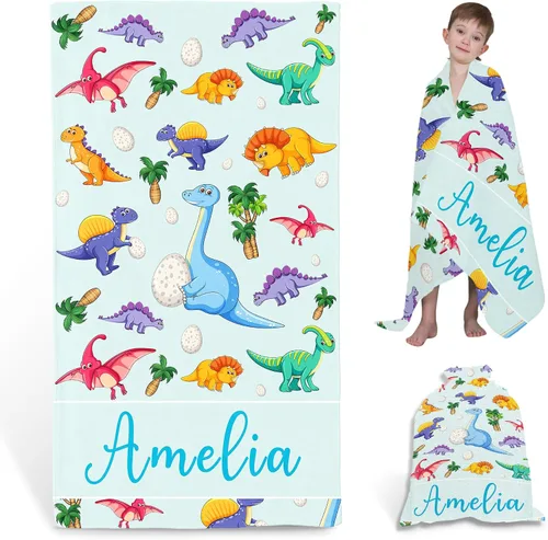 Vista 11 de Toallas de playa personalizadas de flamenco para niños y adultos, toalla de playa con nombre personalizado para niños y niñas, toalla de baño