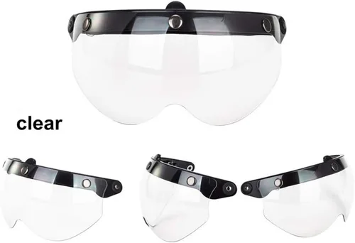 Vista 7 de Visera universal de casco retro de 3 broches a prueba de viento, visera de casco de motocicleta de media cara, lente de visera abatible