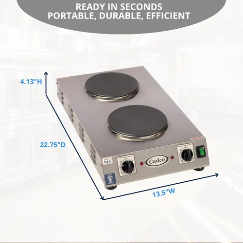 Vista 4 de Cadco CDR-2CFB Space Saver - Placa caliente de hierro fundido doble de 120 voltios