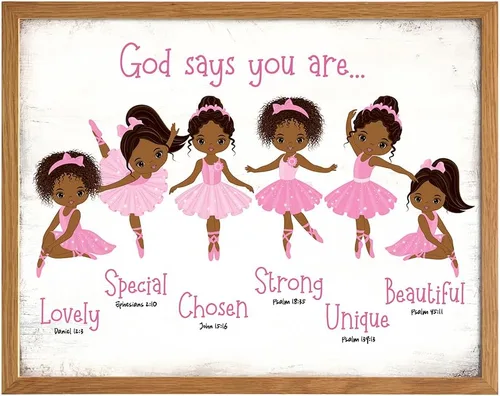 Vista 11 de Arte de pared negro afroamericano enmarcado – God says you are cristiano versos de la Biblia – Decoración de habitación religiosa – Decoración