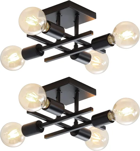 Vista 14 de Lámpara de techo industrial de 4 luces, semiempotrada, moderna lámpara de araña de níquel cepillado, lámpara de techo Sputnik con base de bombilla