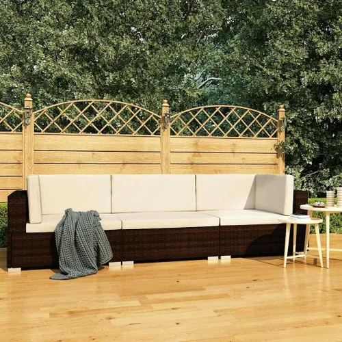 Vista 2 de 3 Piece Poly Rattan Patio Sofa Set with Cushions Brown