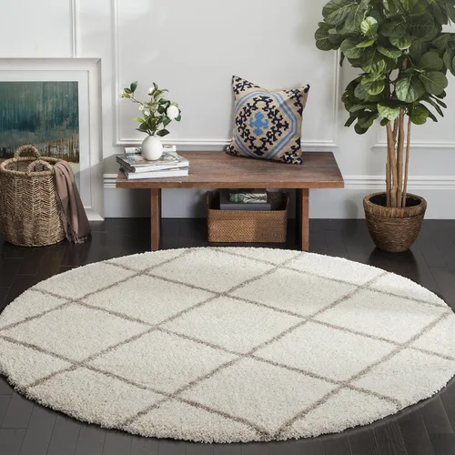 Vista 95 de SAFAVIEH Hudson Shag Collection - Alfombra decorativa de 2 x 3 pies, color beige y marfil, diseño moderno de enrejado, no desprende pelusa