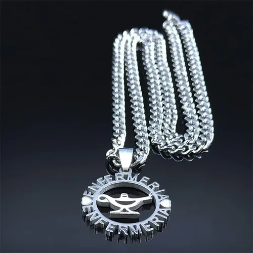 Vista 2 de Fashion Necklace 2022 Stainless Steel ENFERMERIA Balance Chain Necklaces WomenMen Silver Color Allah's Lamp Necklaces Jewelry Necklace
