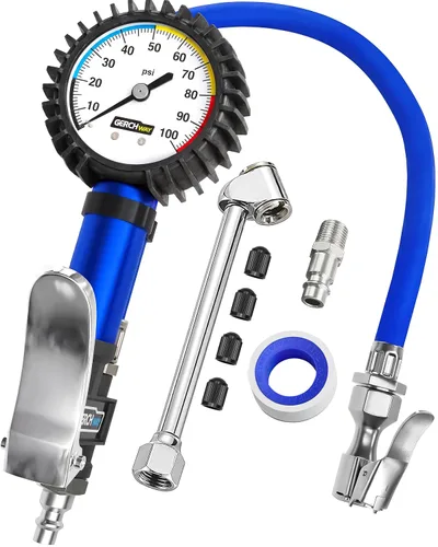 Vista 10 de Adaptador de Válvula Presta para Bomba con Pinza de Aire Desmontable de Schrader a Presta – Inflador de Neumáticos de Bicicleta Preciso y Medidor