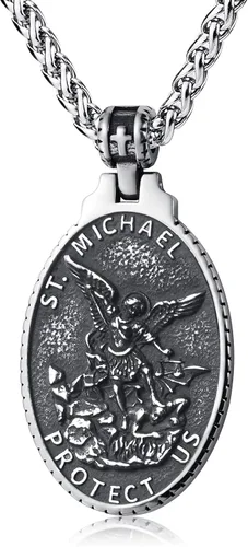 Vista 9 de Collar de San Cristóbal/Jorge/Miguel/Jesús/María para Hombre, Medallón de Santos Patrones, Joyería de Acero Inoxidable