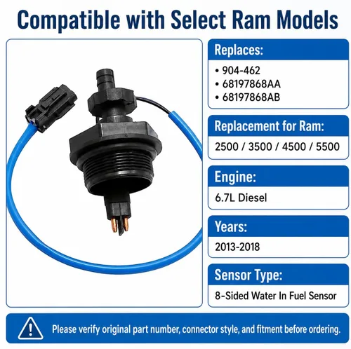 Vista 2 de Hoypeyfiy Sensor de Agua en Combustible, Sensor de Tipo de 8 Lados de Repuesto para Ram 2500 3500 4500 5500 6.7L