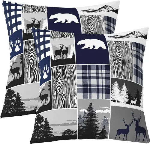 Vista 36 de Erosebridal Juego de 2 fundas de almohada occidentales de 16 x 16 pulgadas, fundas de almohada cuadradas decorativas de cuadrícula marrón retro