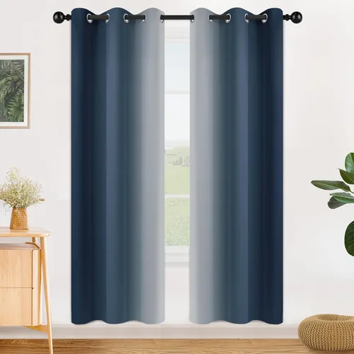 Vista 129 de SimpleHome Cortinas degradadas degradadas para oscurecer la habitación de 36 pulgadas de largo para dormitorio, con ojales y bloqueo de luz Negro